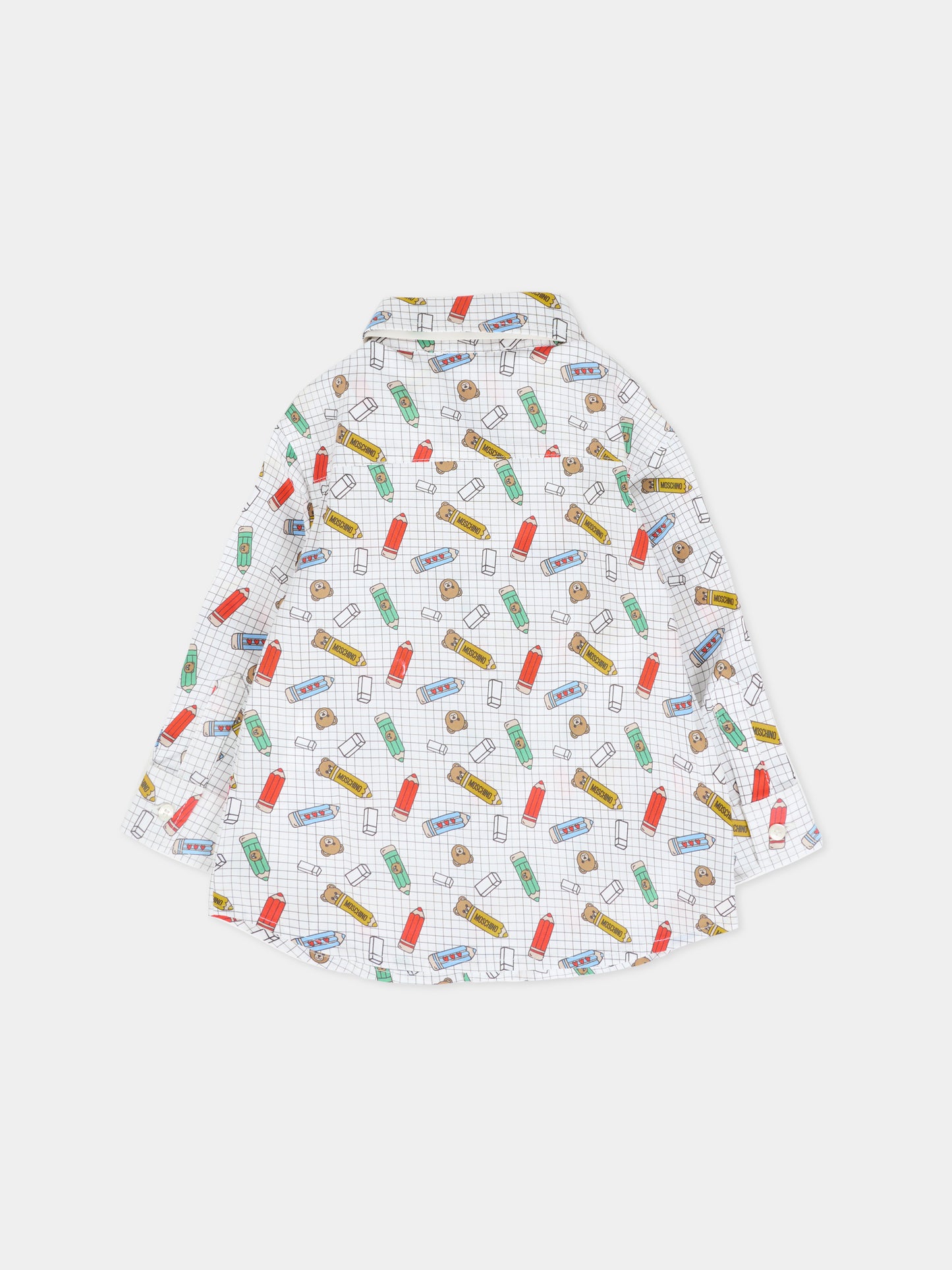 Camicia bianca per neonato con Teddy Bear e matite,Moschino Kids,MUC01H LMB31 84853