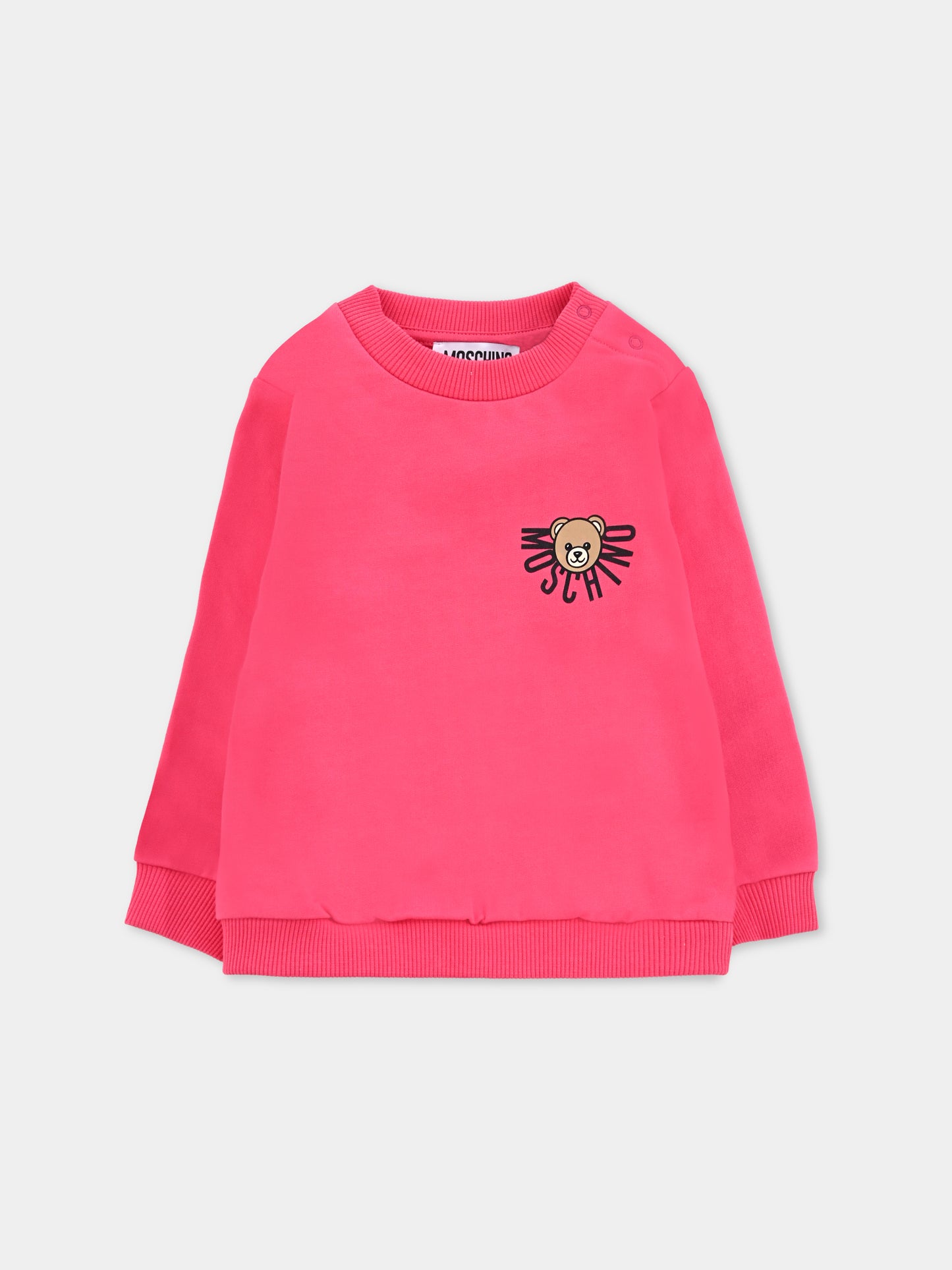 Felpa fucsia per neonata con logo e Teddy Bear,Moschino Kids,MUF063 LCA40 50541