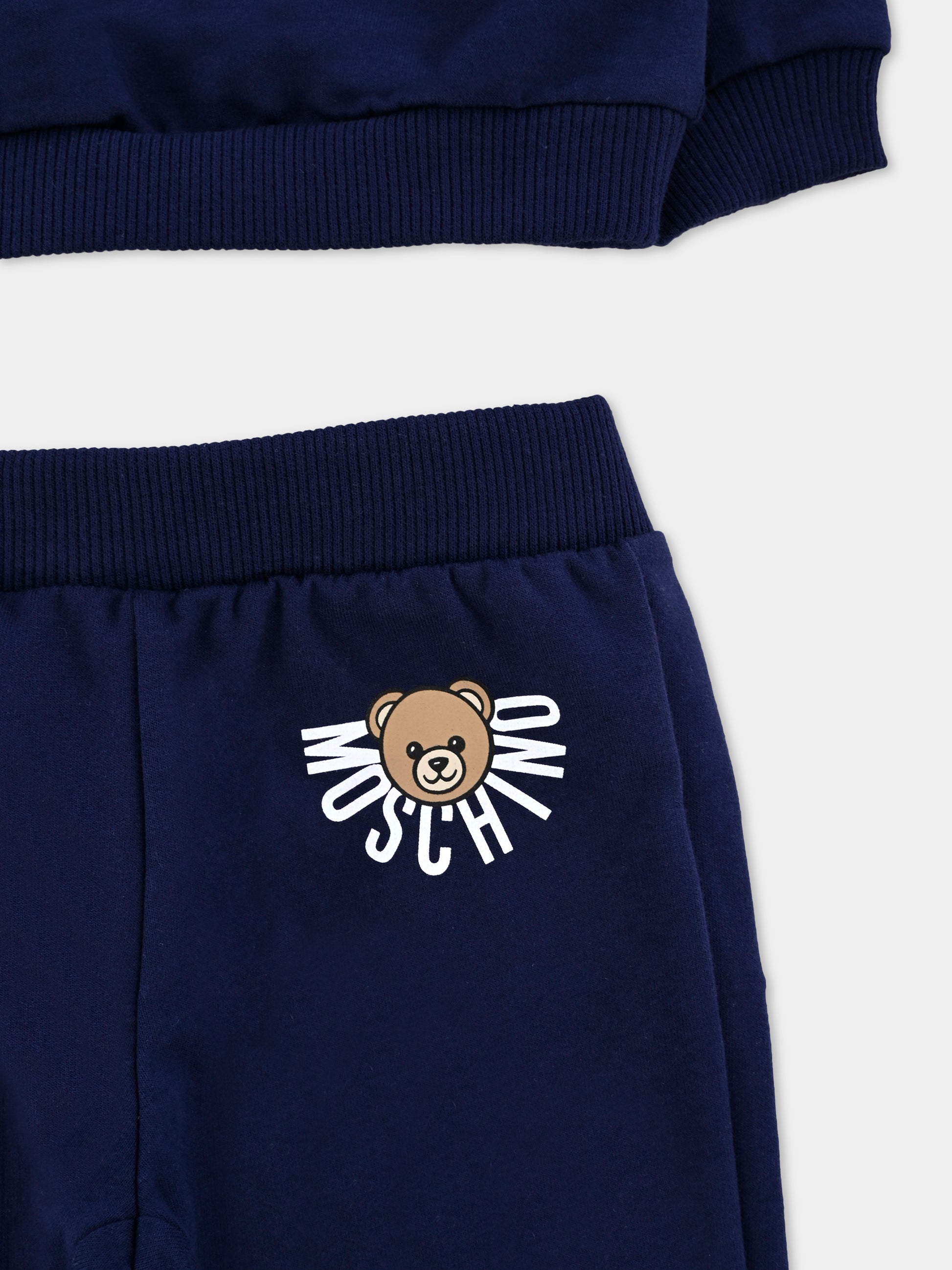 Completo blu per neonati con logo e Teddy Bear,Moschino Kids,MUK05E LCA40 40016