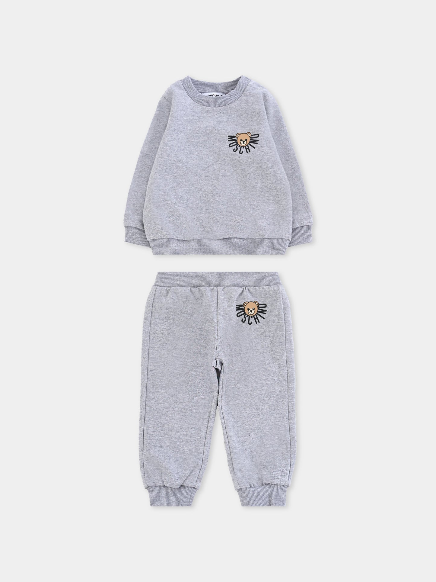 Completo grigio per neonati con logo e Teddy Bear,Moschino Kids,MUK05E LCA40 60901