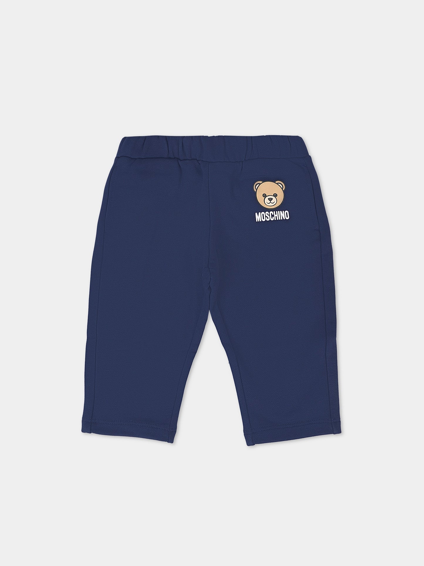 Pantaloni blu per neonato con Teddy Bear e logo,Moschino Kids,MUP05K LCA15 40016