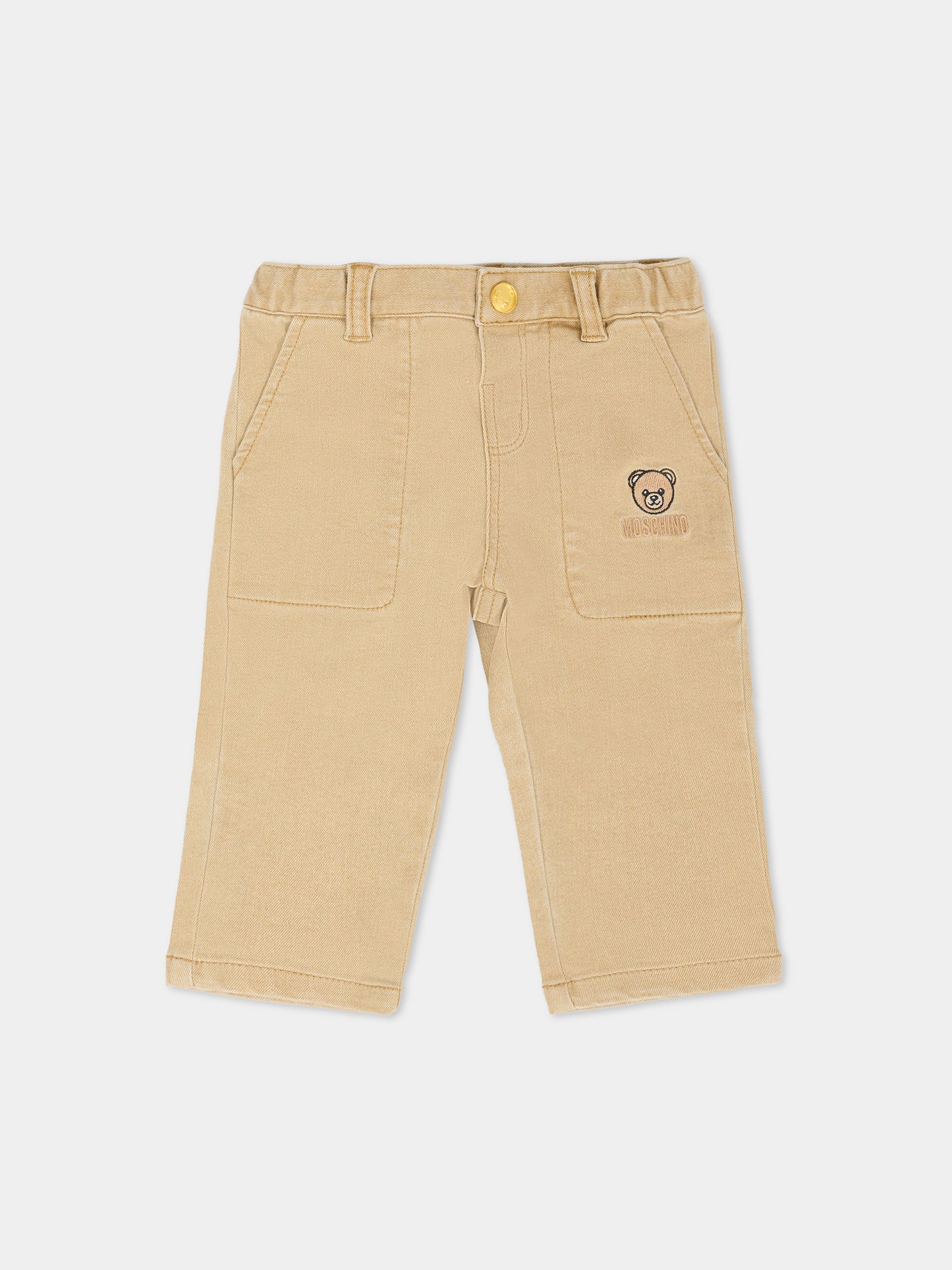 Pantaloni beige per neonato con Teddy Bear,Moschino Kids,MUP05L LXE61 20404