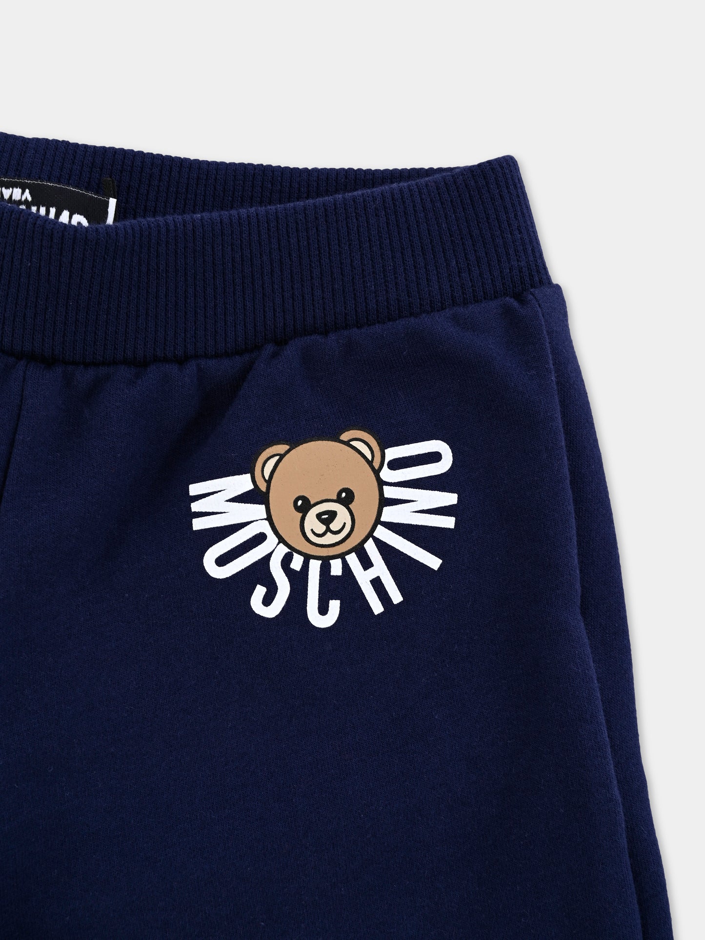 Pantaloni blu per neonati con logo e Teddy Bear,Moschino Kids,MUP05O LCA40 40016