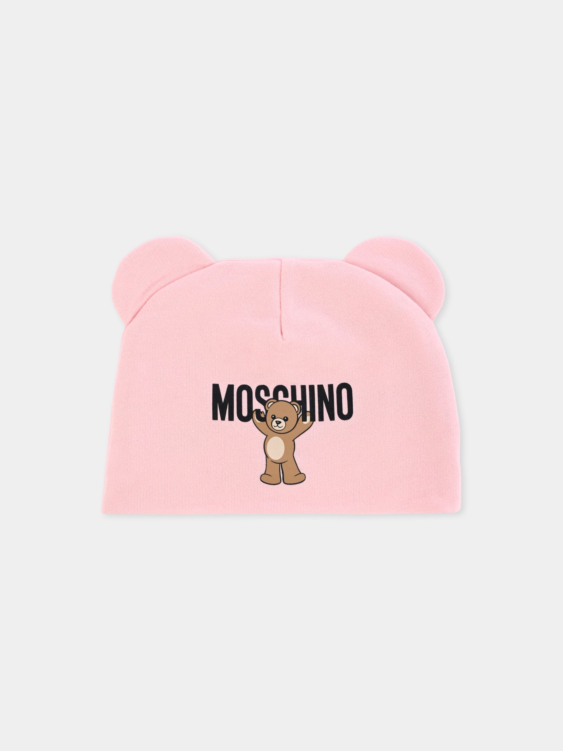 Berretto rosa per neonata con Teddy Bear,Moschino Kids,MUX05H LCA40 50209