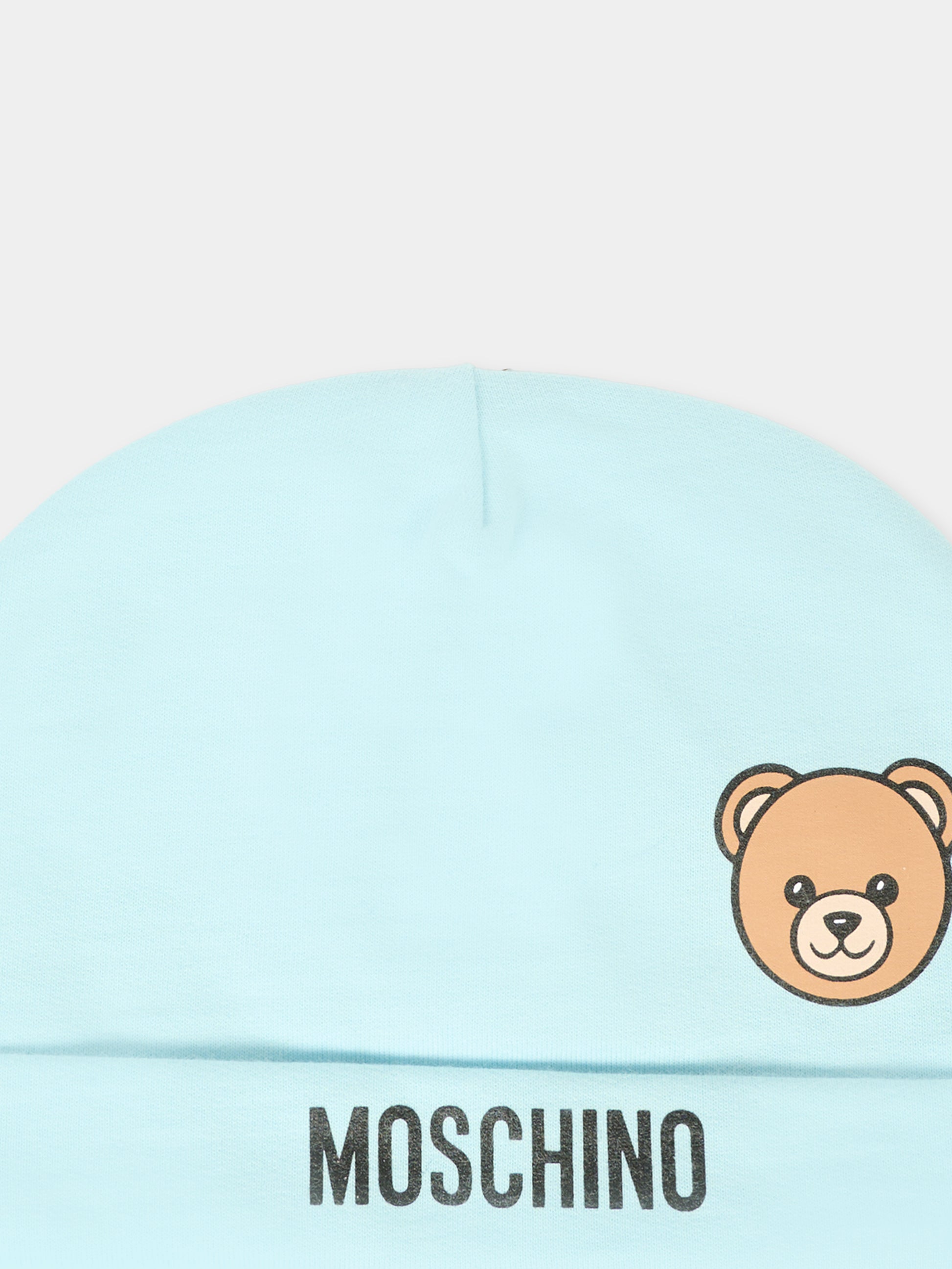 Berretto celeste per neonato con Teddy Bear,Moschino Kids,MUX05L LCA40 40304