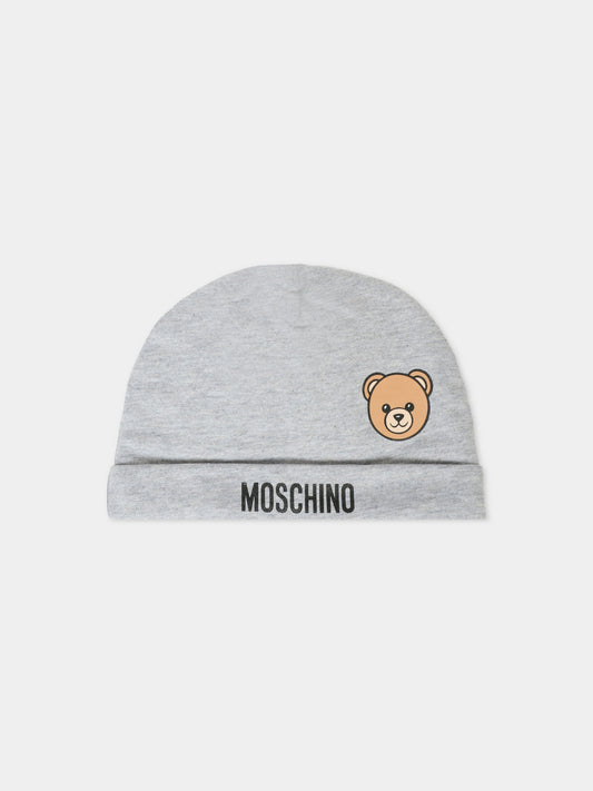 Berretto grigio per neonati con Teddy Bear,Moschino Kids,MUX05L LCA40 60901