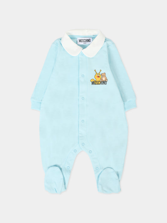 Tutina celeste per neonato con Teddy Bear e lumaca,Moschino Kids,MUY08C LAA10 40304