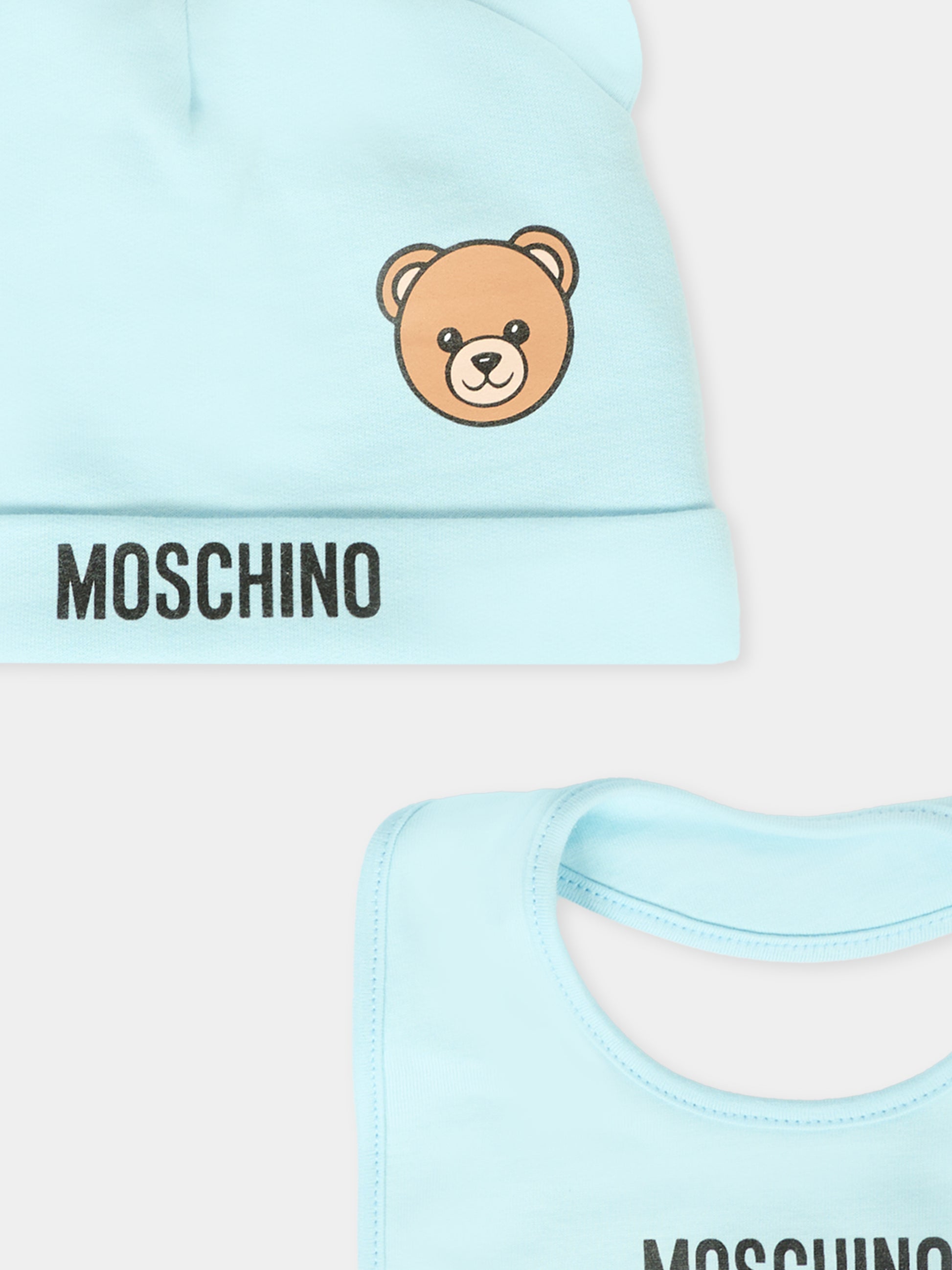 Set accessori celeste per neonato con Teddy Bear,Moschino Kids,MUY08K LCA40 40304