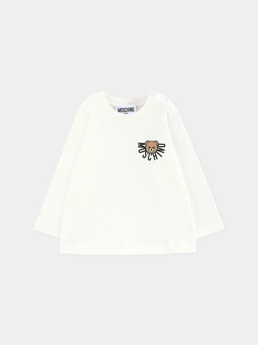 T-shirt avorio per neonati con logo e Teddy Bear,Moschino Kids,MVO00R LAA10 10063