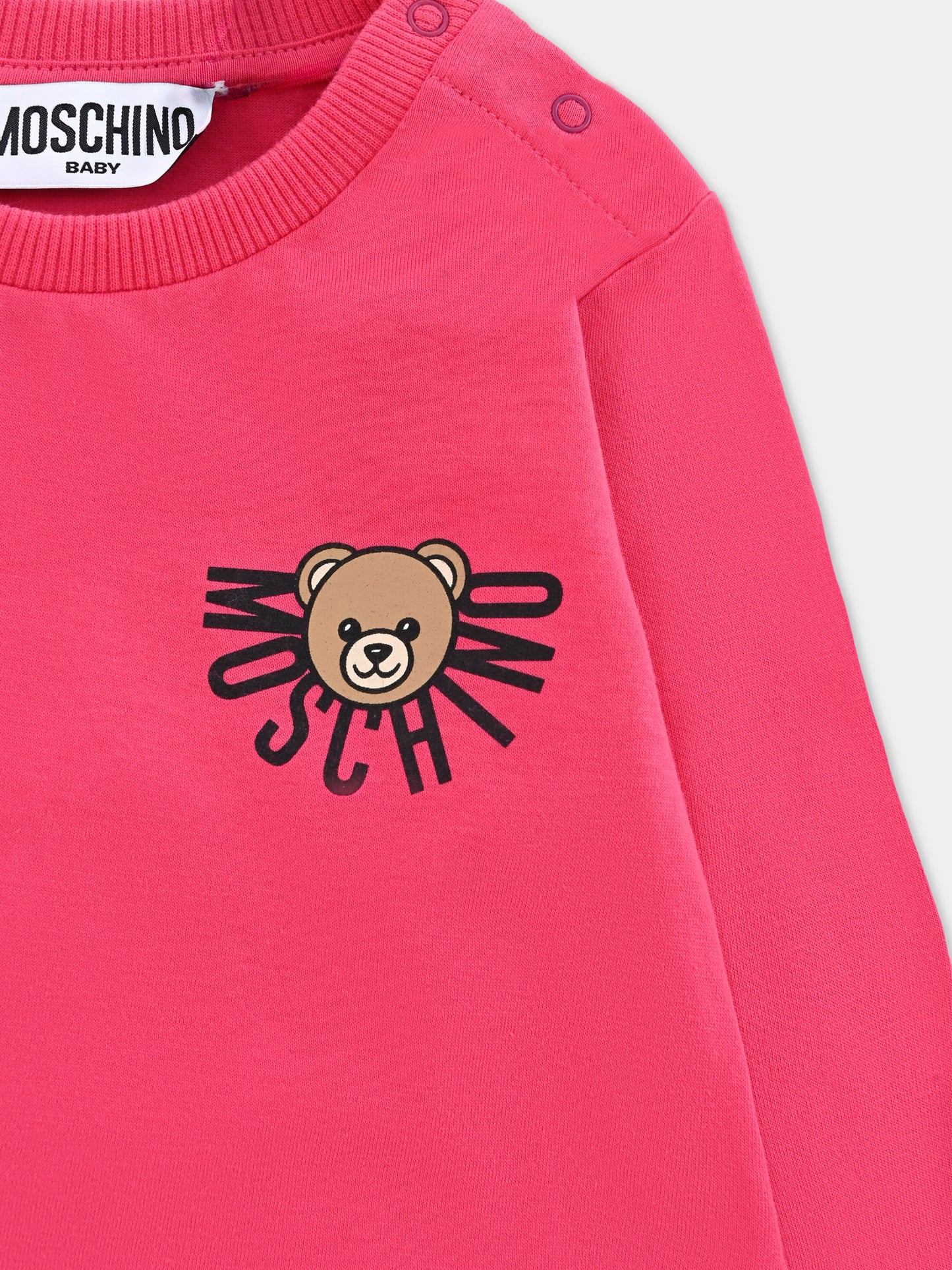 T-shirt fucsia per neonata con logo e Teddy Bear,Moschino Kids,MVO00R LAA10 50541