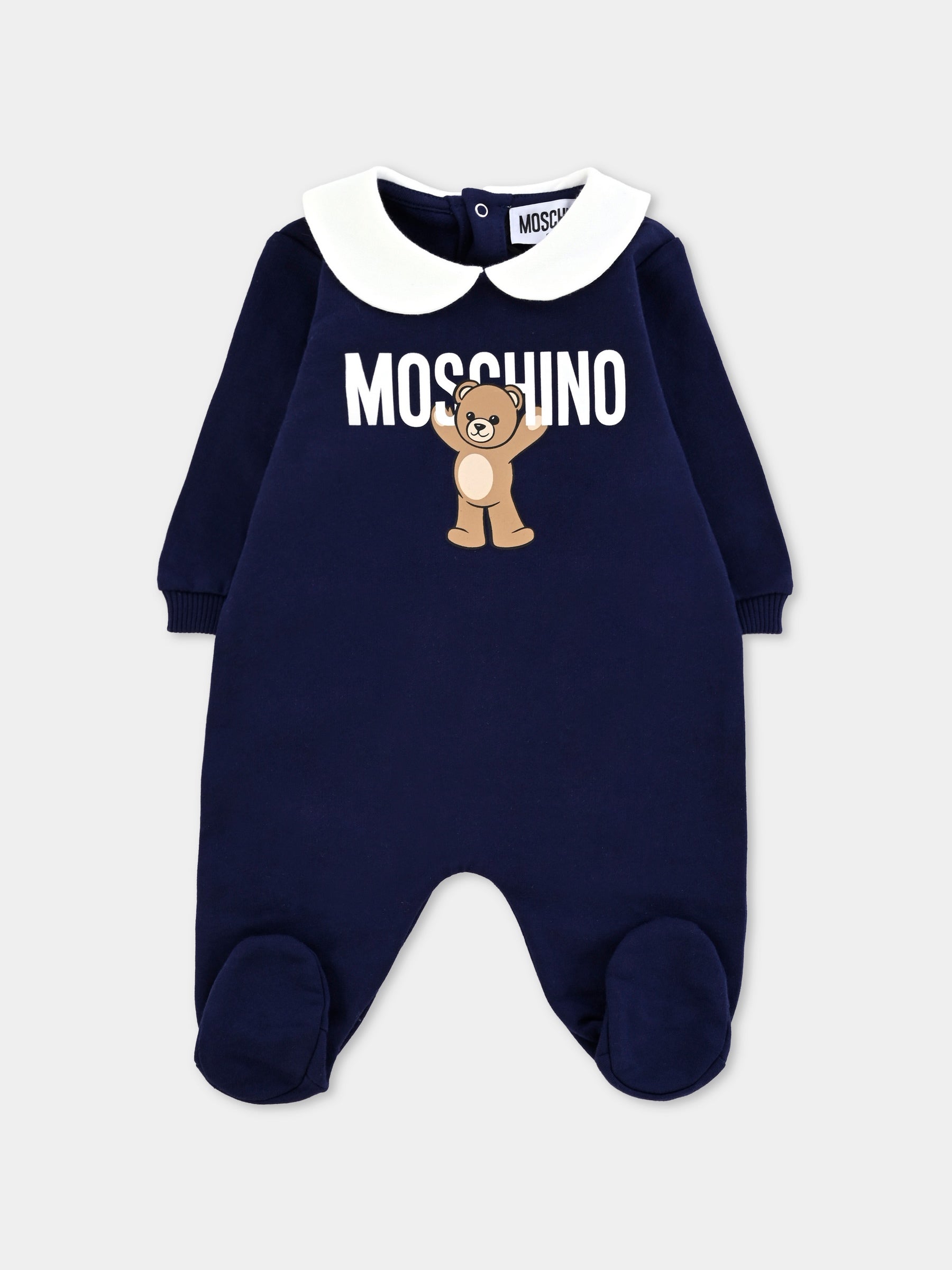 Tutina blu per neonato con Teddy Bear,Moschino Kids,MXY037 LCA40 40016
