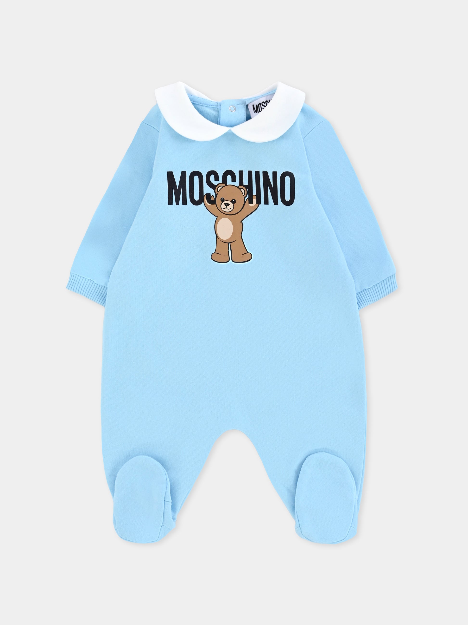 Tutina celeste per neonato con Teddy Bear,Moschino Kids,MXY037 LCA40 40304