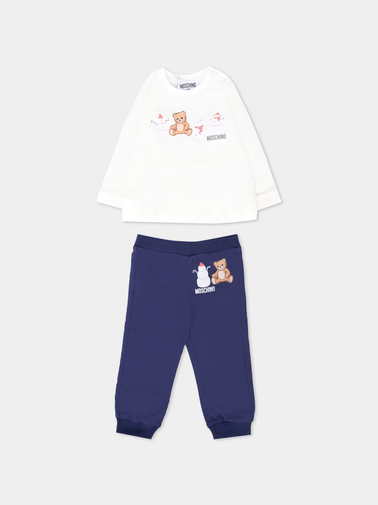 Completo multicolor per neonati con Teddy Bear e pupazzi di neve,Moschino Kids,MYK02F LAA01 83518