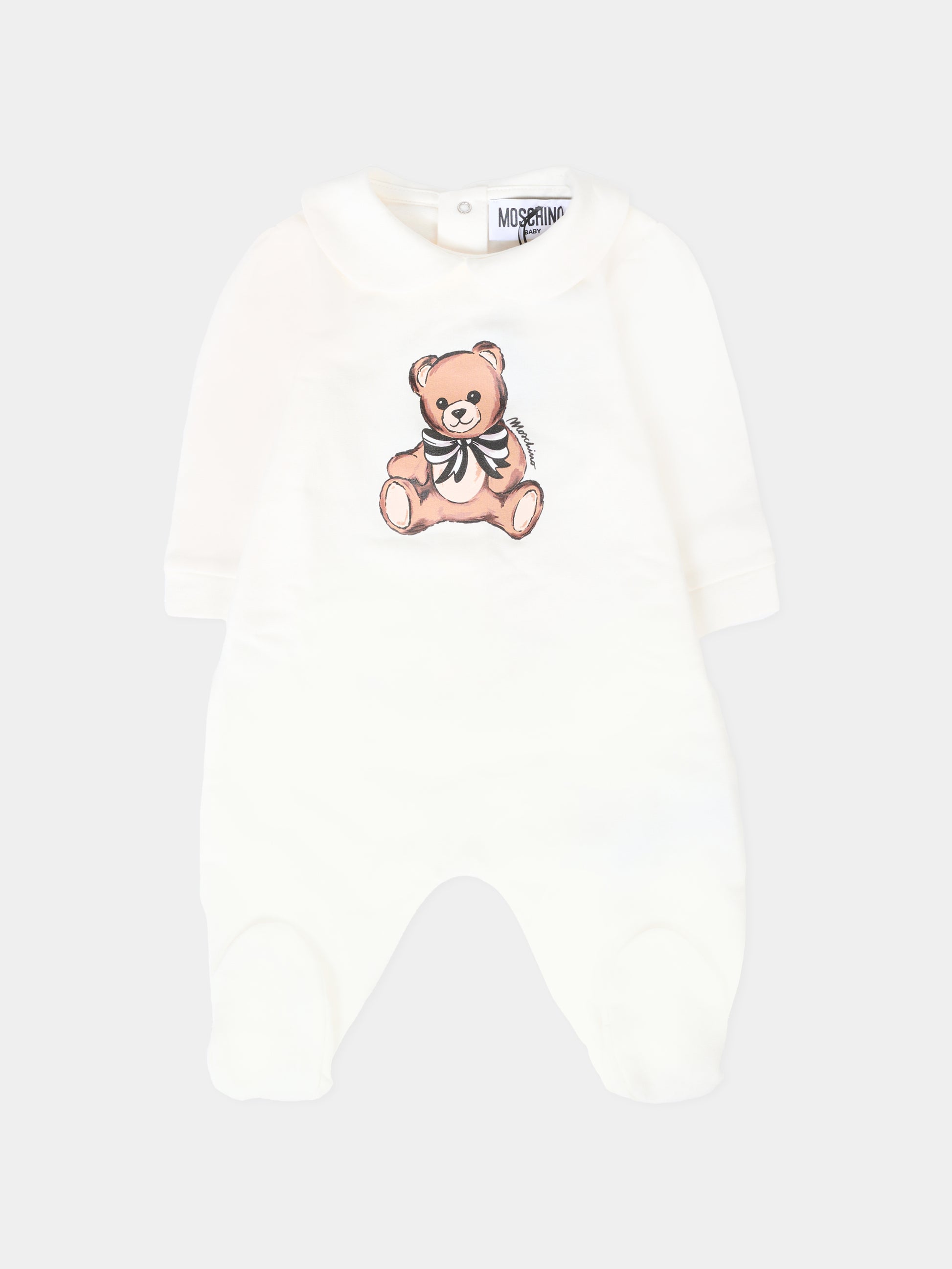 Set avorio per neonata con Teddy Bear con fiocco,Moschino Kids,MDY01A LDA16 10063