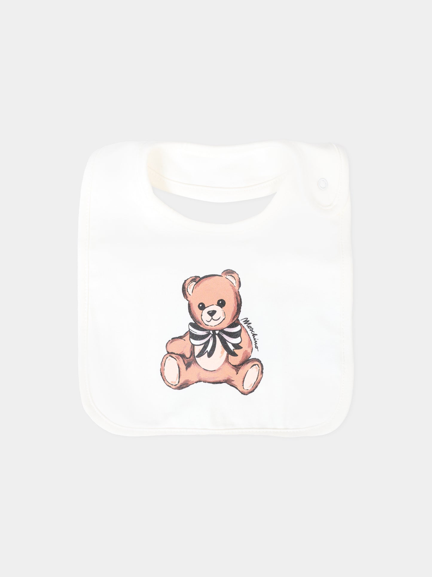 Set avorio per neonata con Teddy Bear con fiocco,Moschino Kids,MDY01A LDA16 10063
