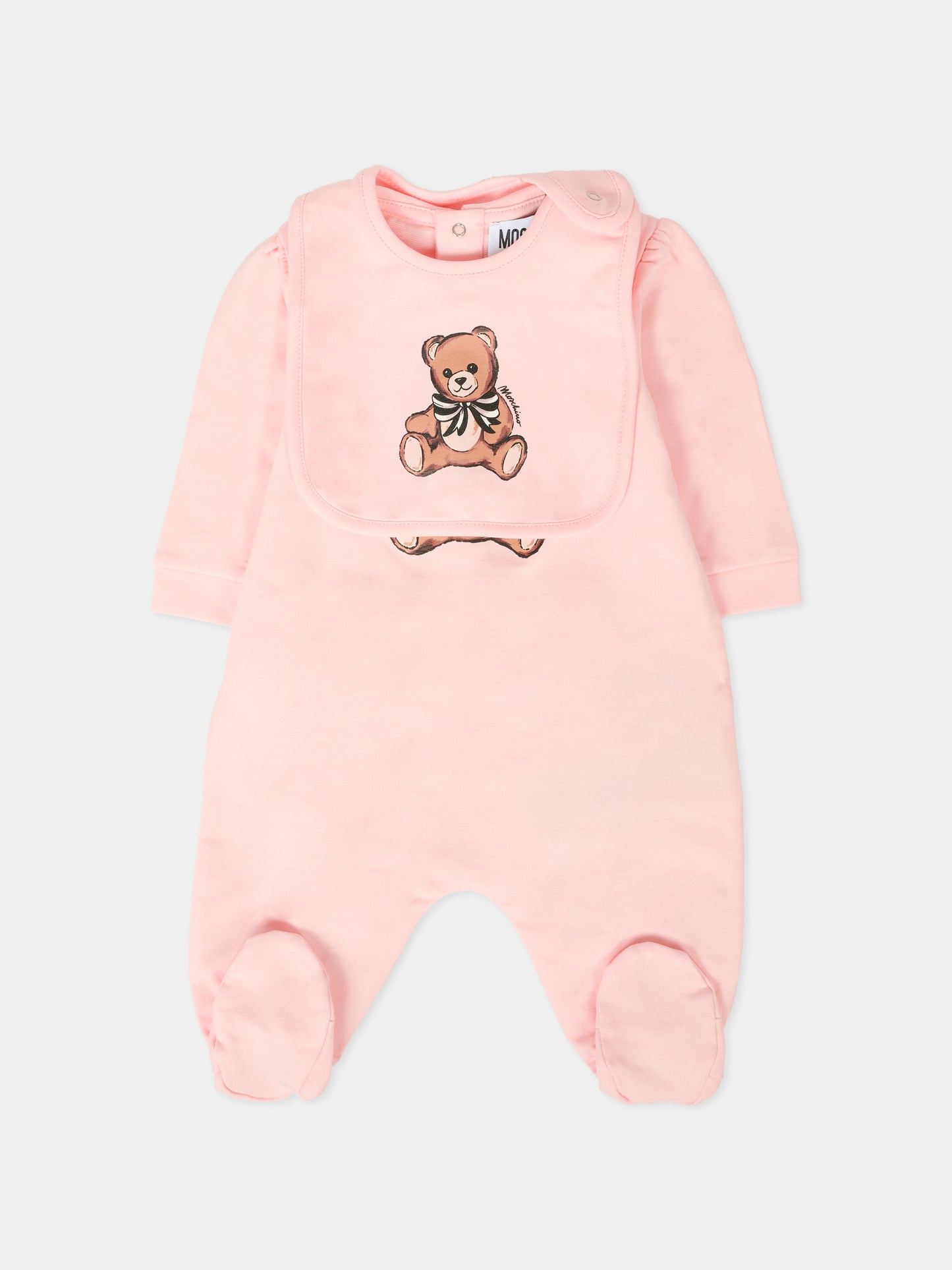 Set rosa per neonata con Teddy Bear con fiocco,Moschino Kids,MDY01A LDA16 50209