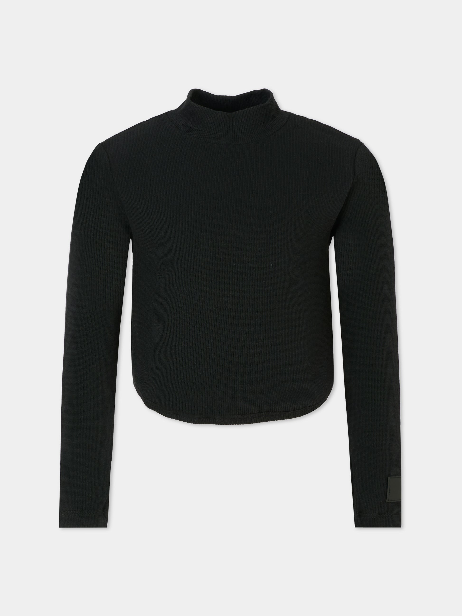 T-shirt crop nera per bambina con patch,Dondup Kids,DFTS029 0 CS075 N000