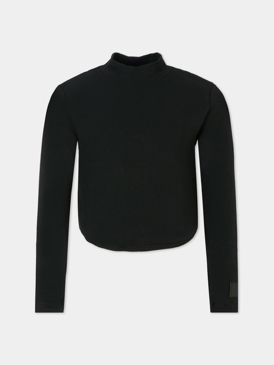 T-shirt crop nera per bambina con patch,Dondup Kids,DFTS029 0 CS075 N000