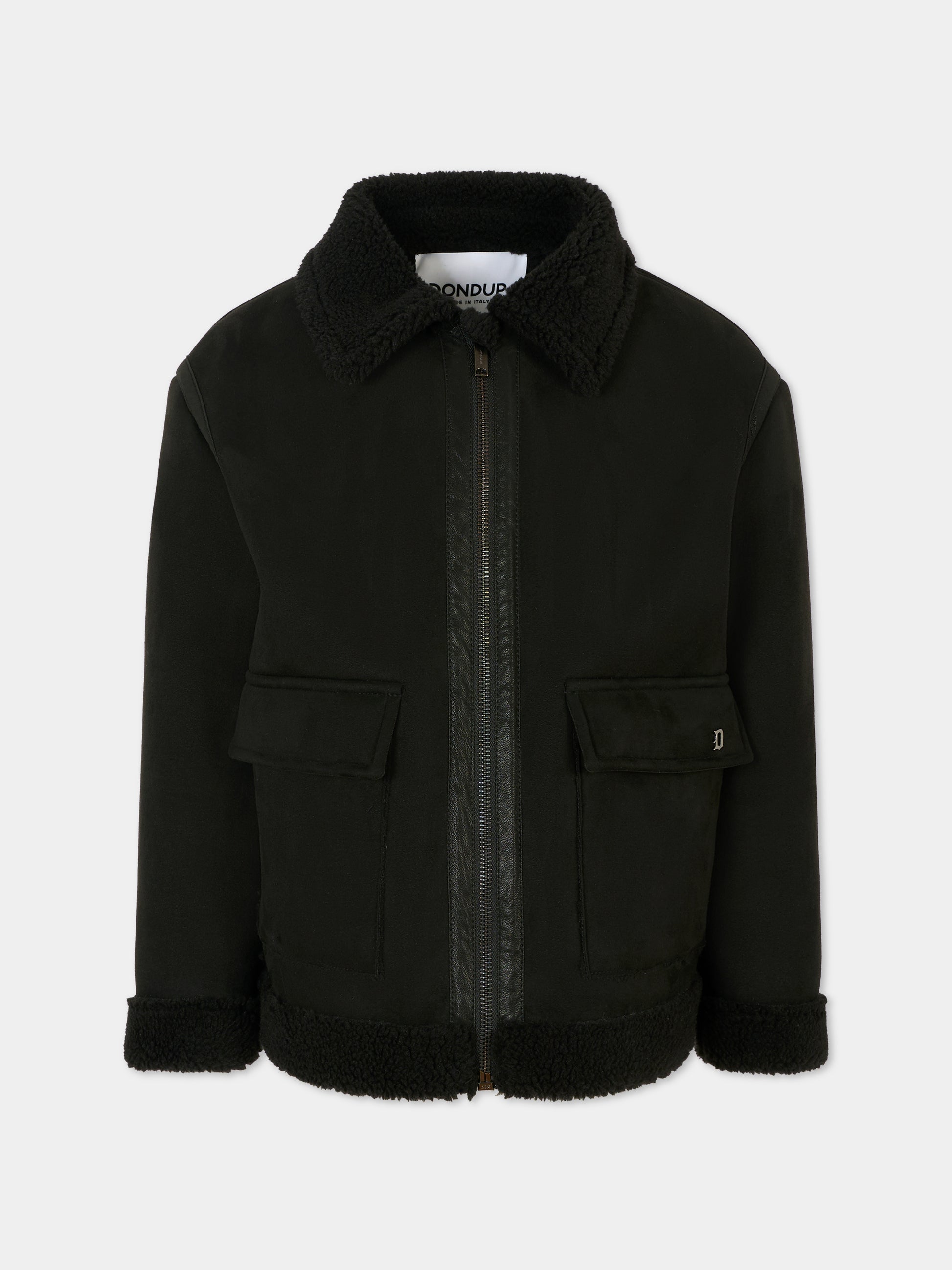 Ecopelliccia nera per bambino con patch,Dondup Kids,DMGB022 0 MO004 N000