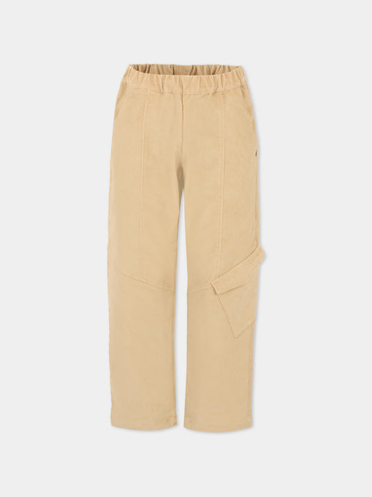 Pantaloni beige in velluto per bambino con logo,Dondup Kids,DMPA146 0 VE016 0025