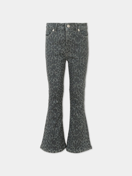 Jeans neri per bambina con stampa animalier,Dondup Kids,DFPA156 C DS039 5024