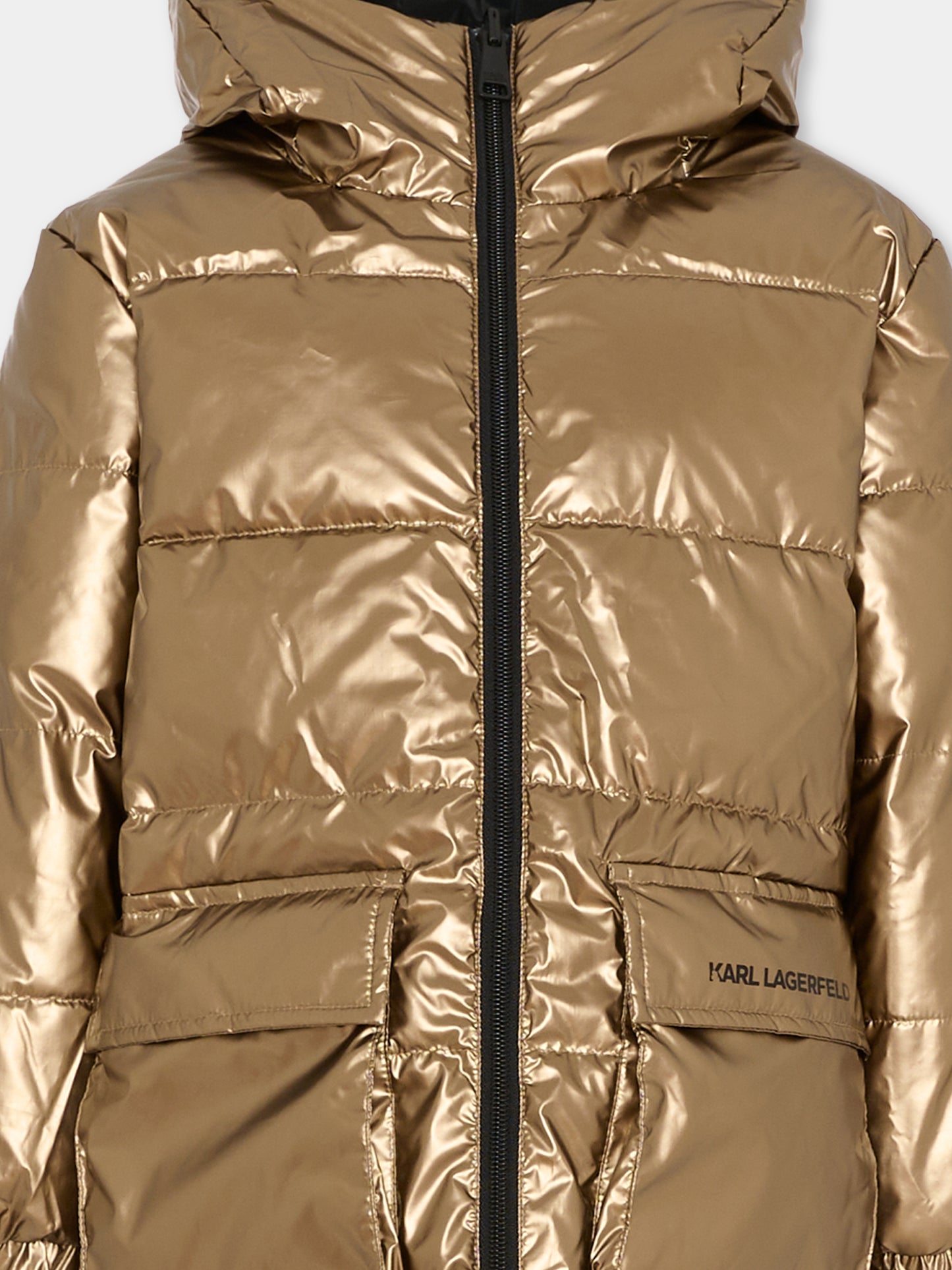 Piumino reversibile oro per bambina con logo,Karl Lagerfeld Kids,Z30603 M22