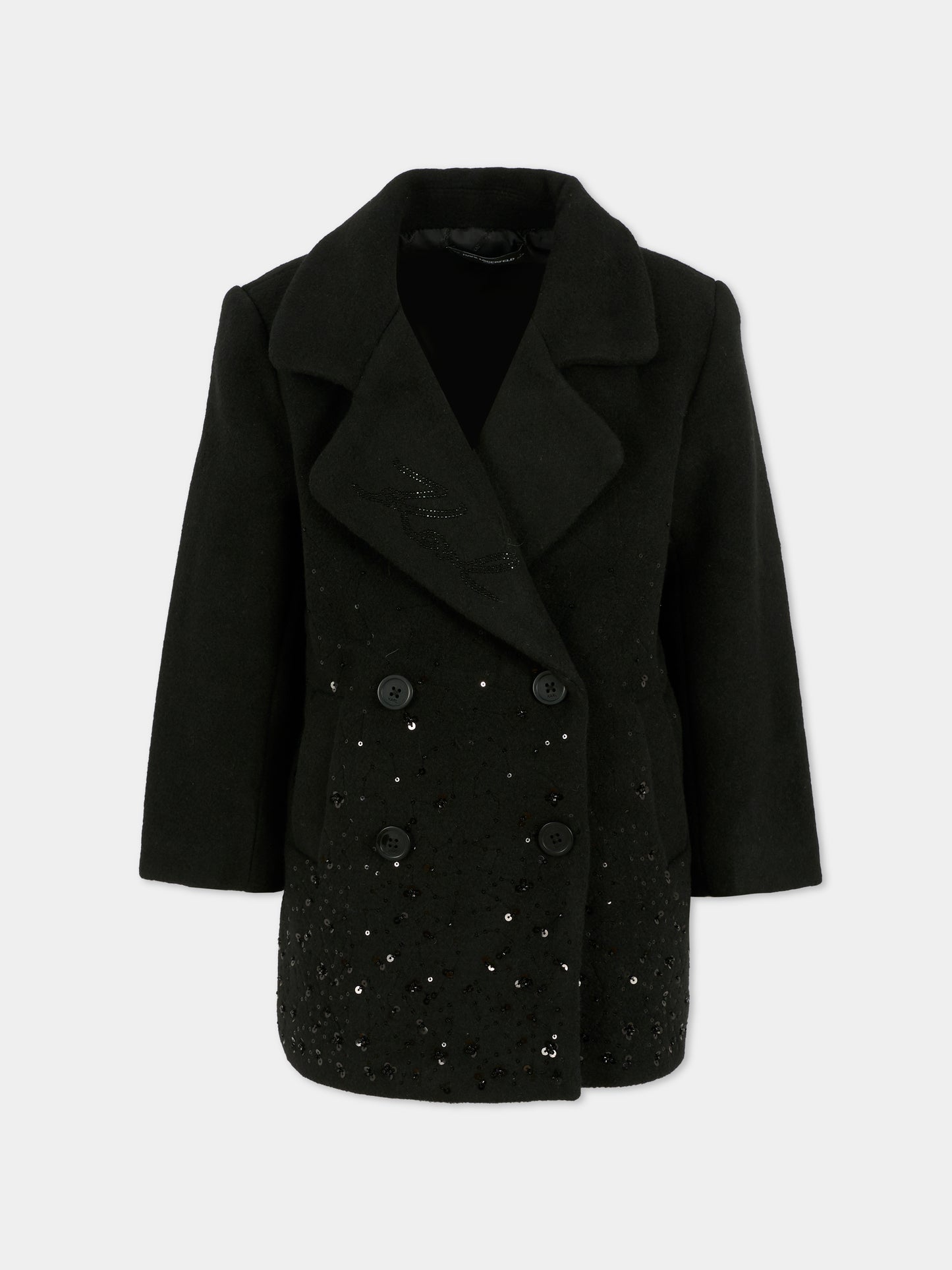 Cappotto nero per bambina con logo,Karl Lagerfeld Kids,Z30604 09B