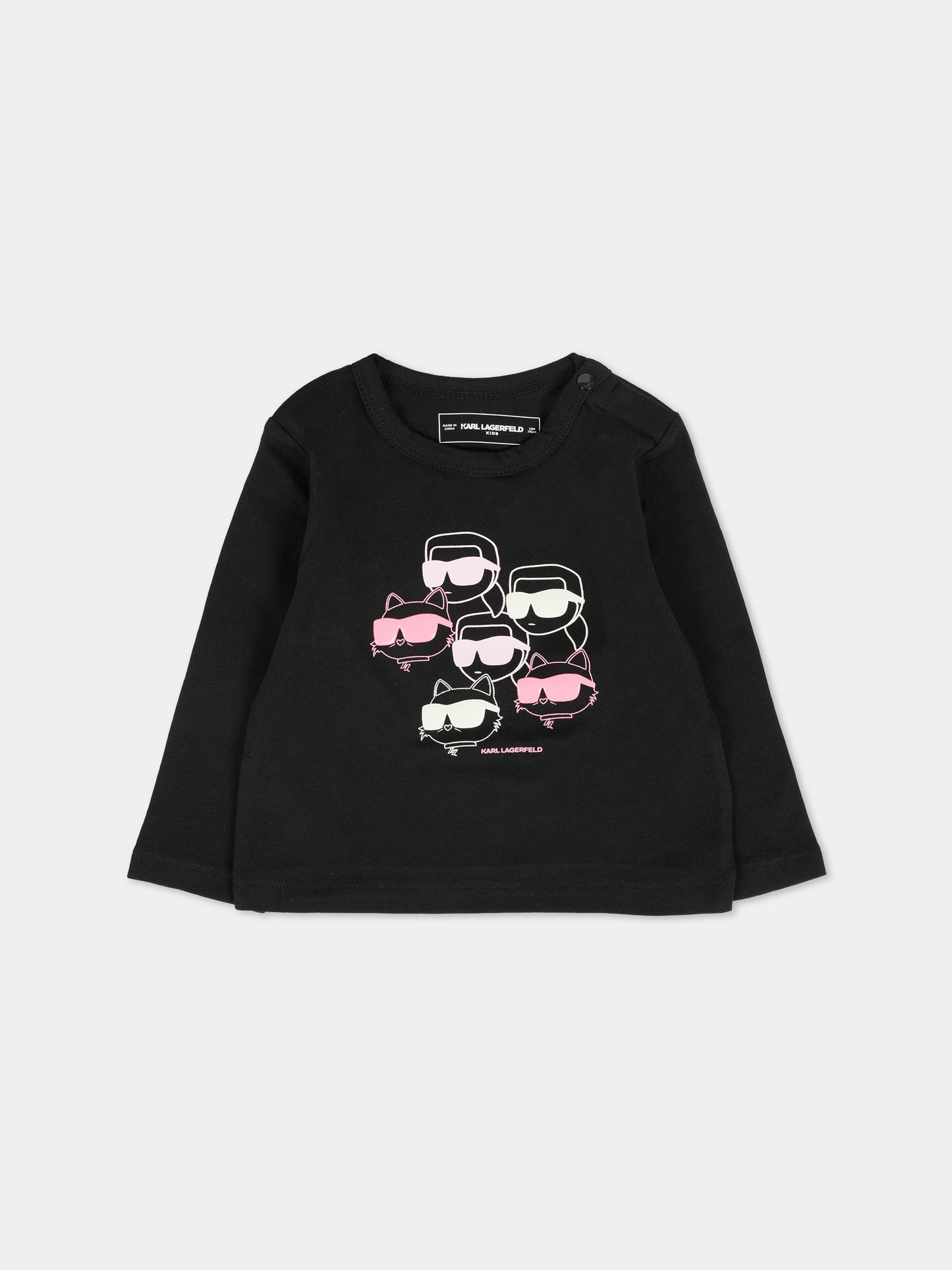 T-shirt nera per neonata con Choupette e Karl Lagerfeld,Karl Lagerfeld Kids,Z30962 09B