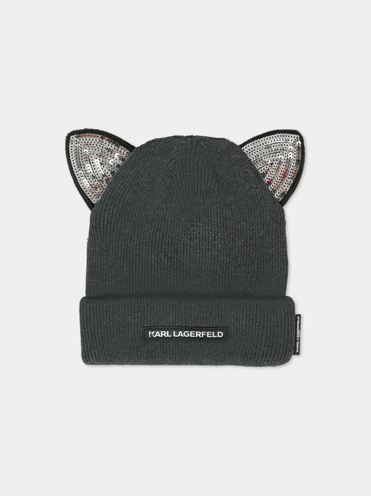 Berretto grigio per bambina con logo,Karl Lagerfeld Kids,Z31007 A82