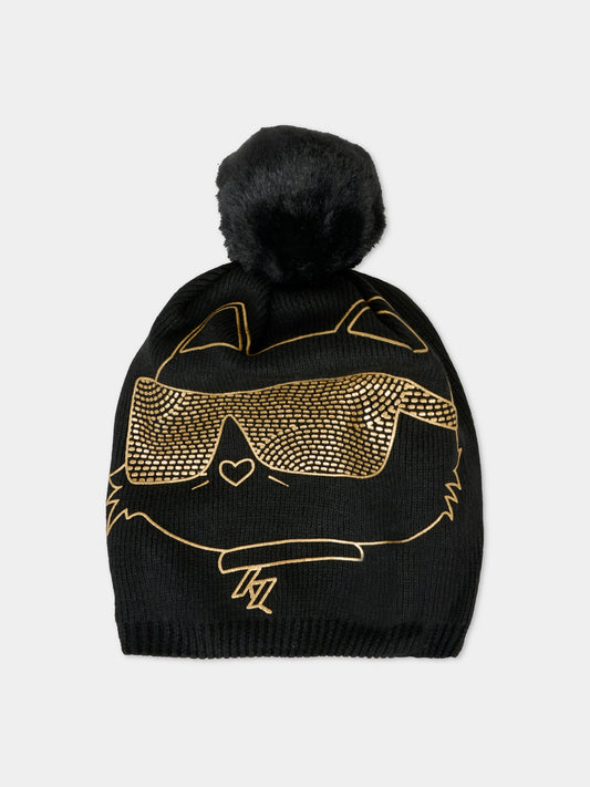 Berretto nero per bambina con Choupette,Karl Lagerfeld Kids,Z31008 09B