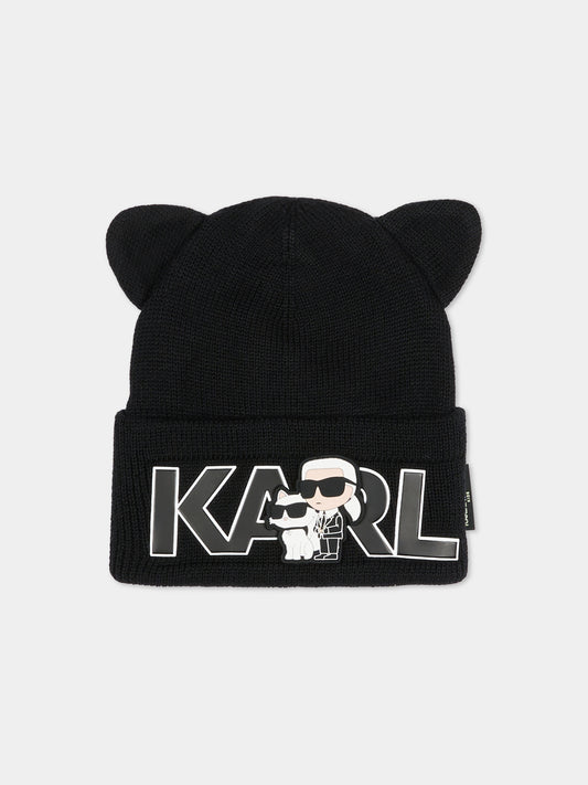 Berretto nero per bambina con Choupette e Karl Lagerfeld,Karl Lagerfeld Kids,Z31012 09B