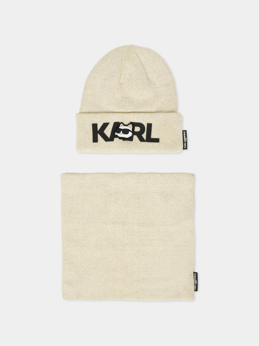 Set beige per bambina con Choupette e logo,Karl Lagerfeld Kids,Z31013 576