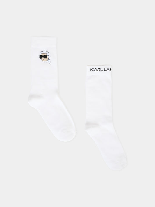Set calze bianche per bambini con Karl Lagerfeld e logo nero,Karl Lagerfeld Kids,Z31016 10P