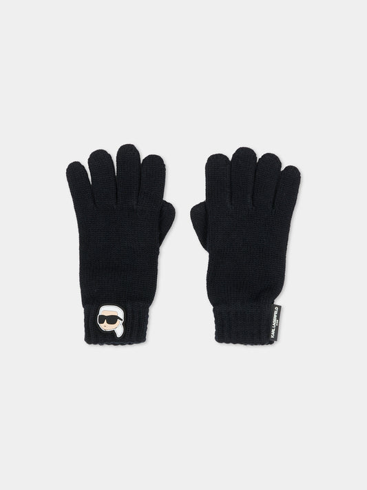 Guanti neri per bambini con Karl Lagerfeld,Karl Lagerfeld Kids,Z31030 09B