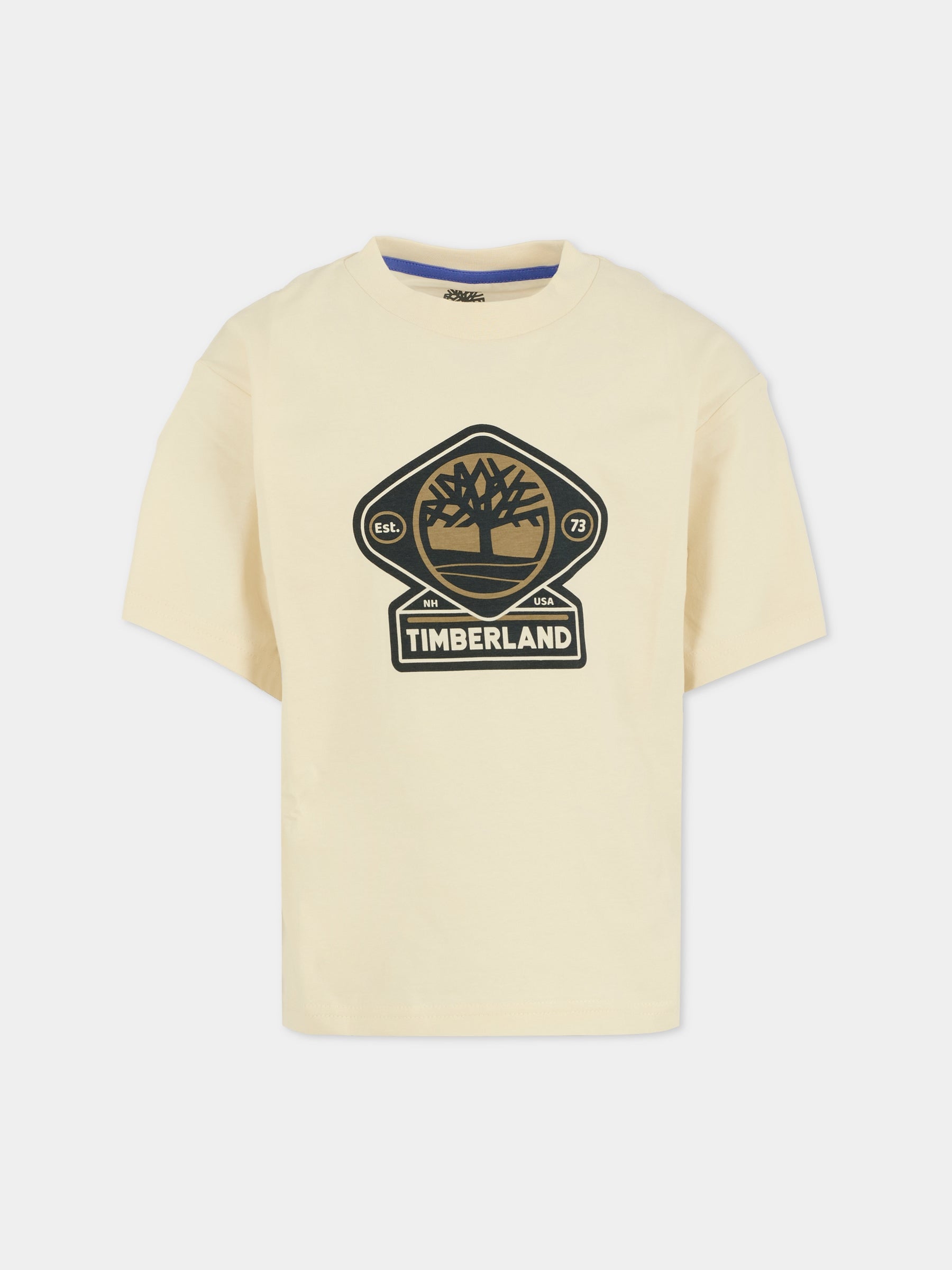 T-shirt avorio per bambino con logo,Timberland,T60530 127