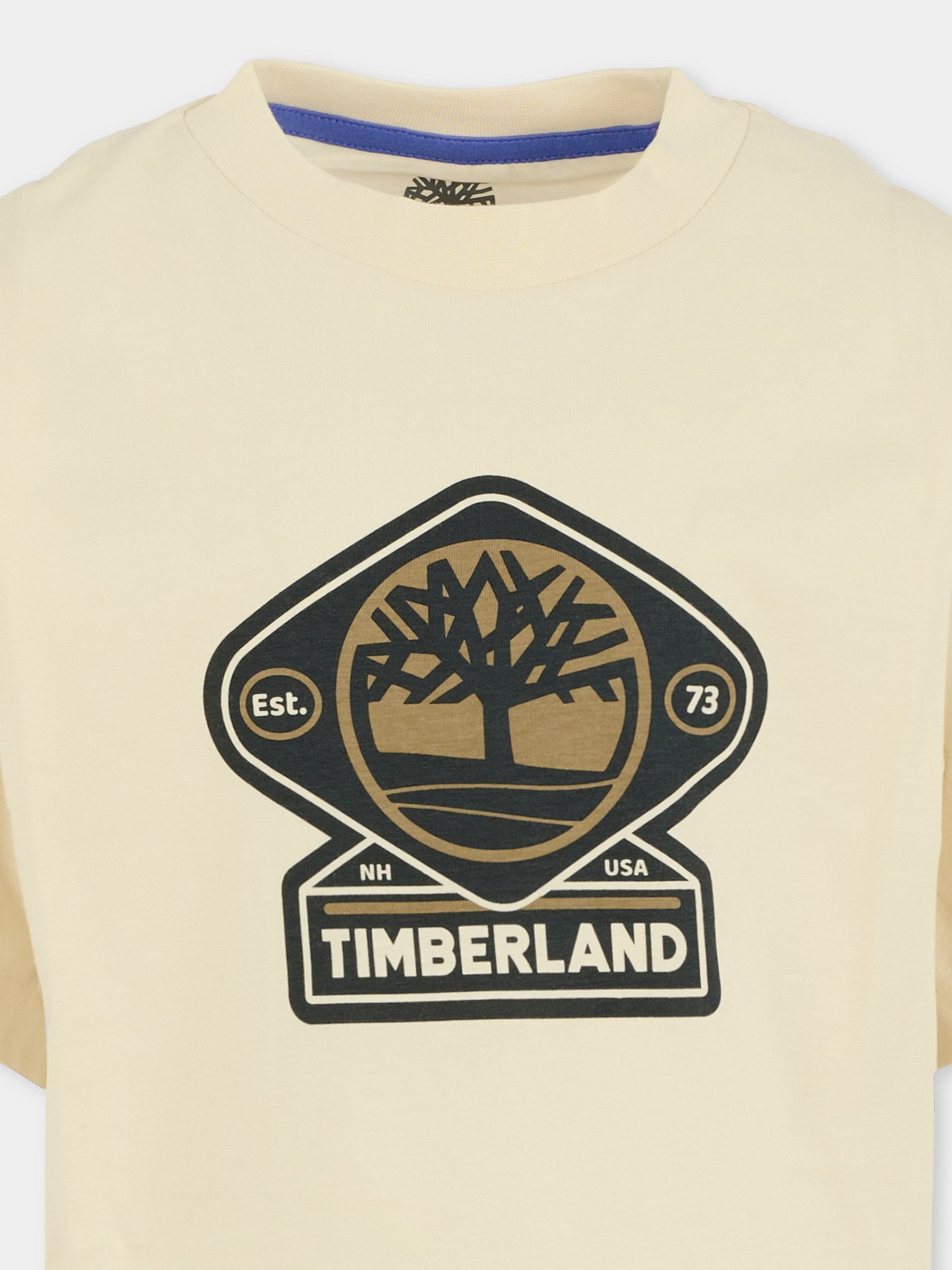 T-shirt avorio per bambino con logo,Timberland,T60530 127