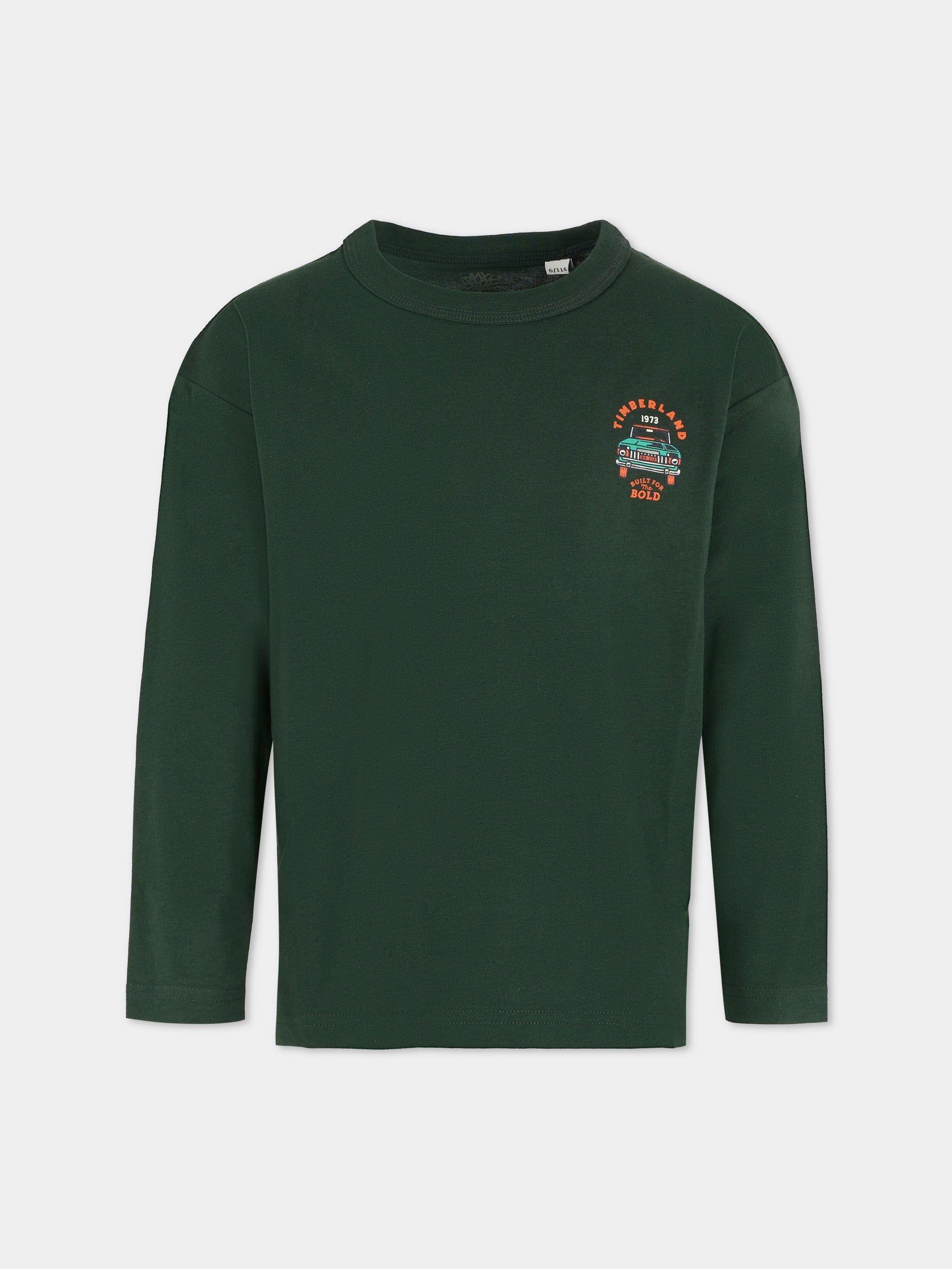 T-shirt verde per bambino con automobile,Timberland,T60540 672