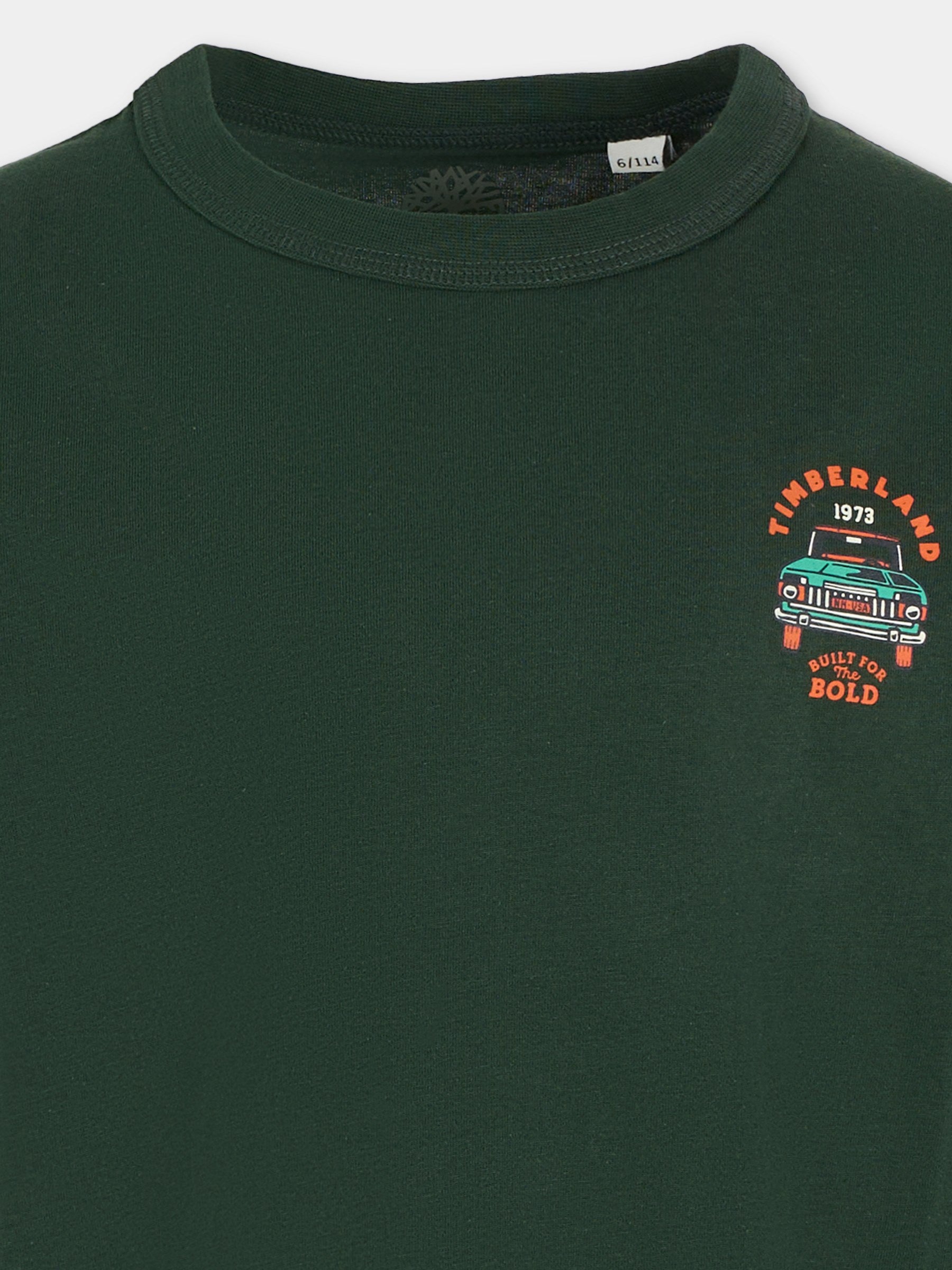 T-shirt verde per bambino con automobile,Timberland,T60540 672