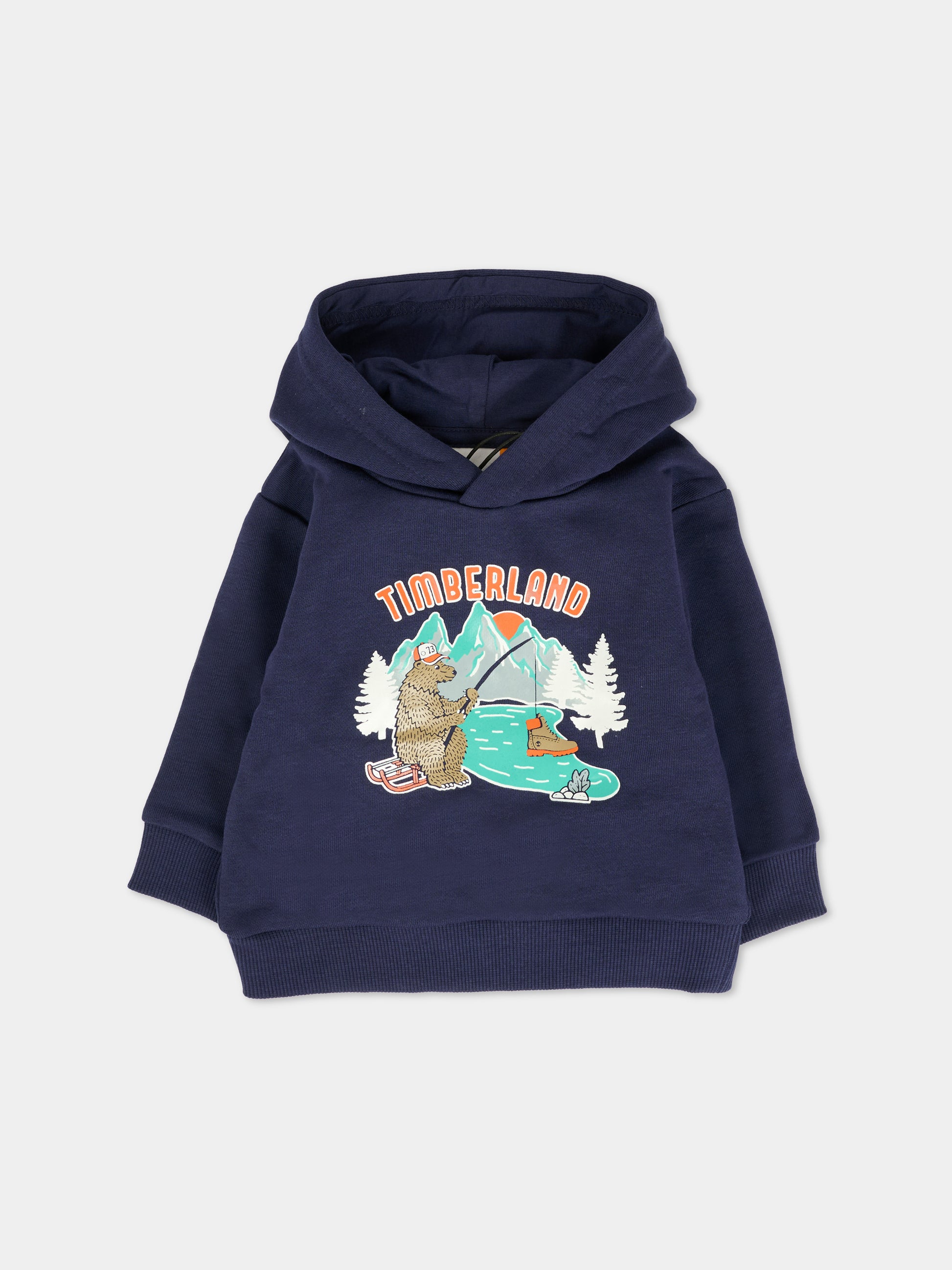 Felpa blu per neonato con orso e logo,Timberland,T60592 85T
