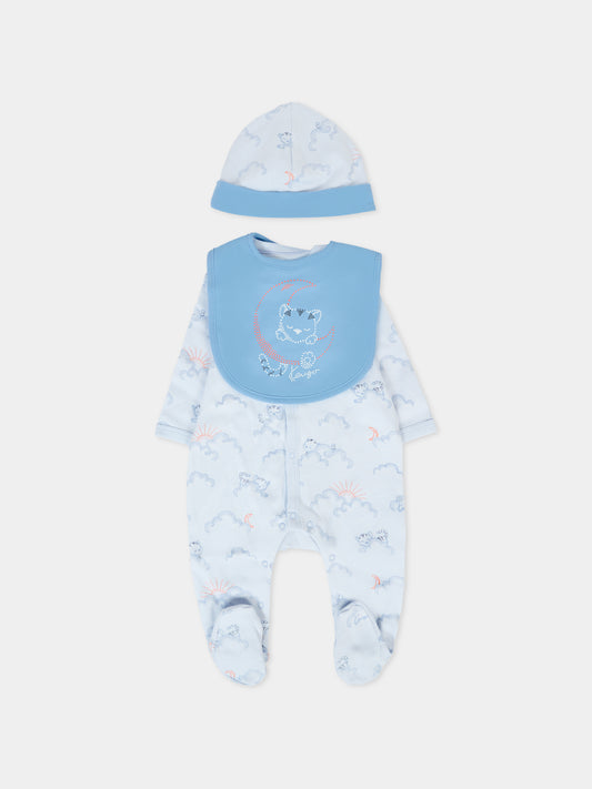 Set tutina azzurra per neonato con tigre all over,Kenzo Kids,K61247 771