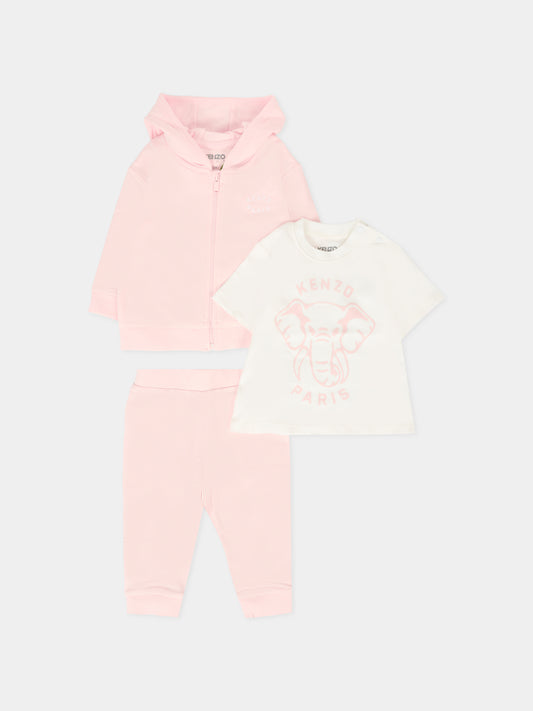 Completo rosa per neonata con elefante,Kenzo Kids,K61252 46T