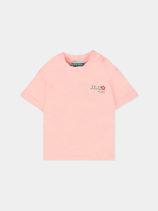 T-shirt rosa per neonata con papavero,Kenzo Kids,K61278 47H