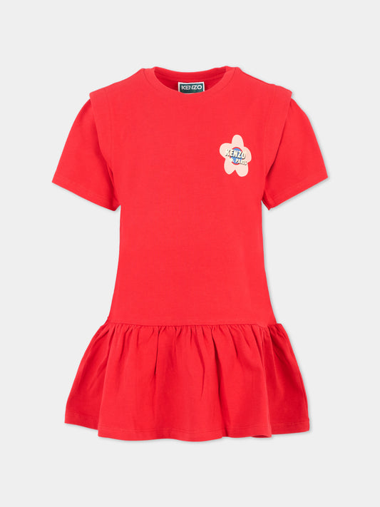 Vestito rosso per bambina con logo,Kenzo Kids,K61345 968