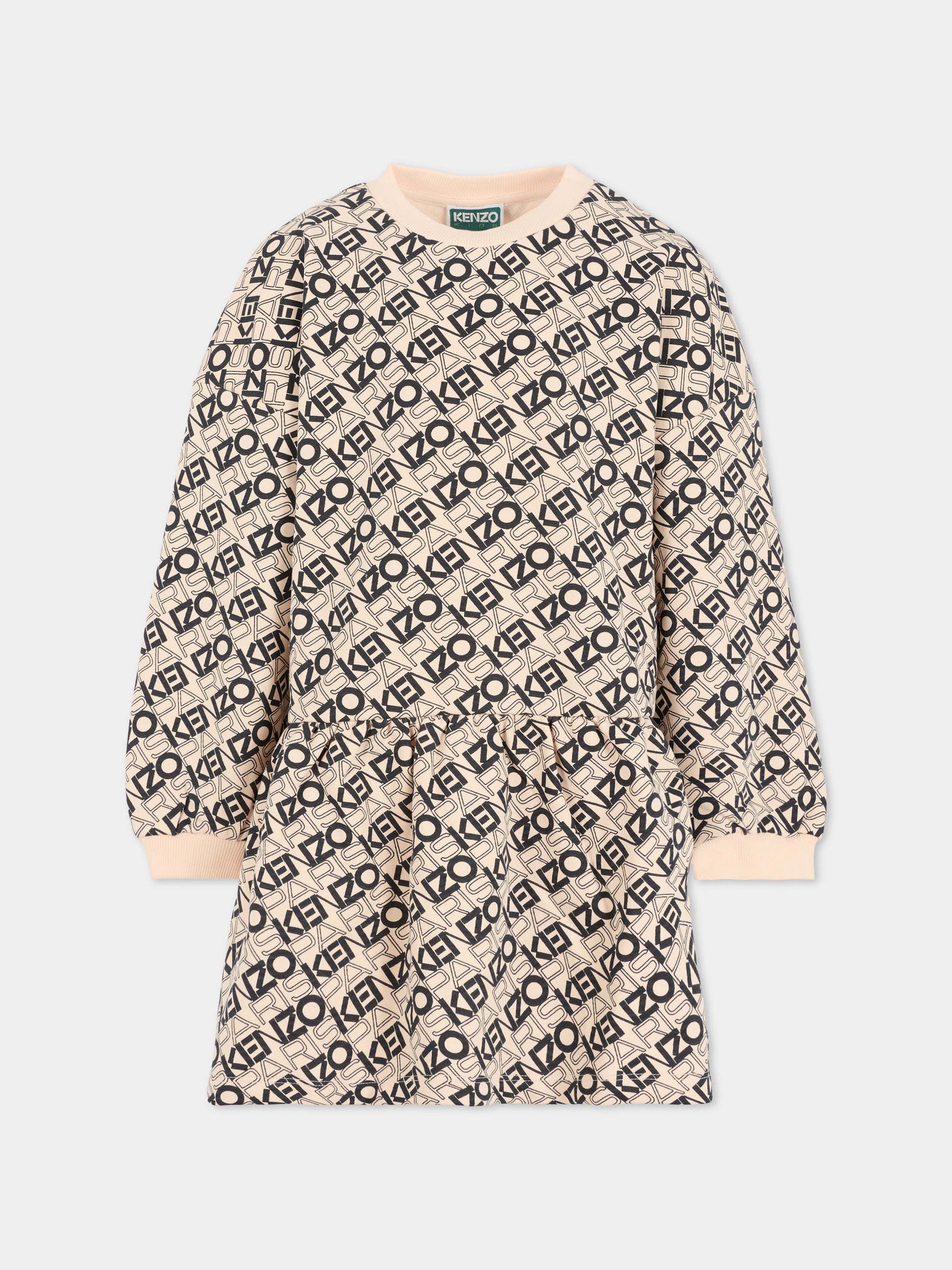 Vestito rosa per bambina con logo all over,Kenzo Kids,K61355 46M