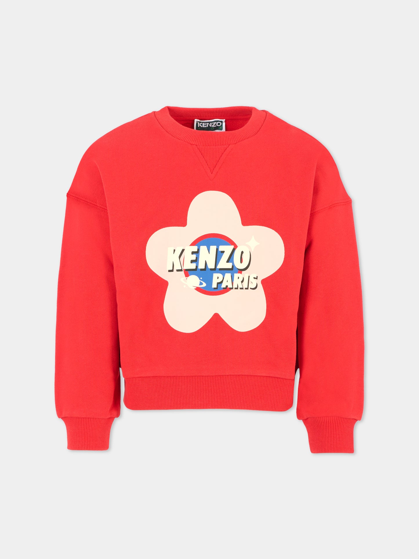 Felpa rossa per bambina con fiore e logo,Kenzo Kids,K61357 968