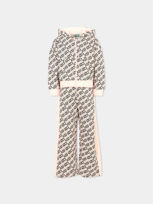 Completo rosa per bambina con logo all over,Kenzo Kids,K61363 46M