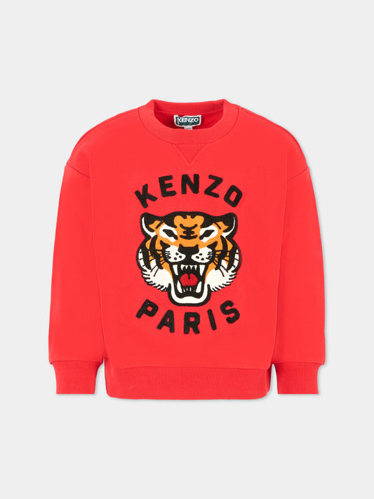 Felpa rossa per bambini con Lucky Tiger,Kenzo Kids,K61432 968