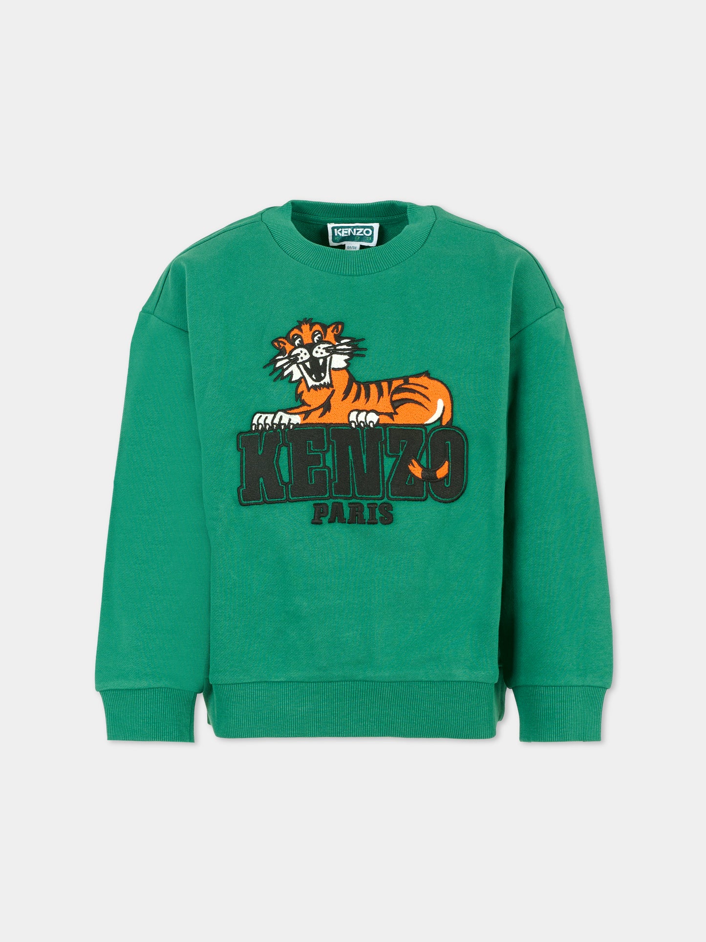 Felpa verde per bambino con tigre,Kenzo Kids,K61434 67C