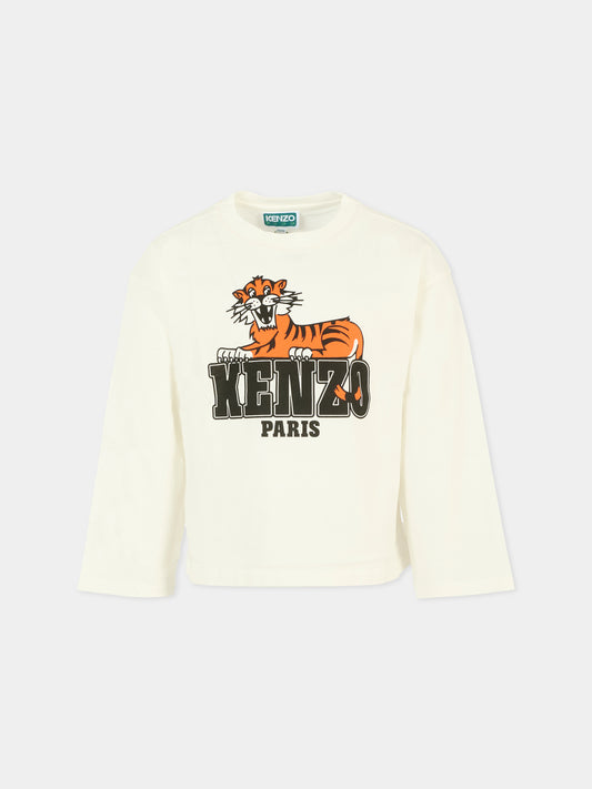 T-shirt bianca per bambino con tigre,Kenzo Kids,K61448 117