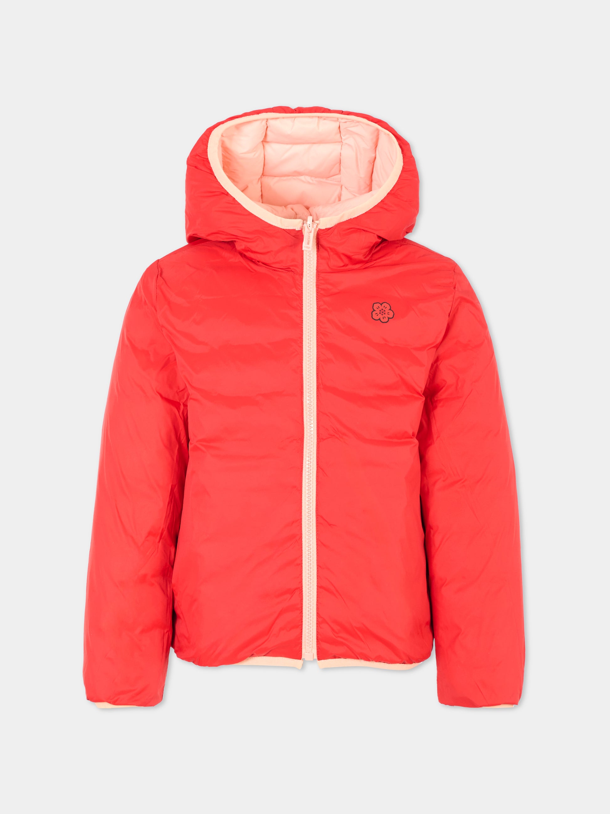 Piumino reversibilie rosa per bambina con papavero,Kenzo Kids,K61470 S39